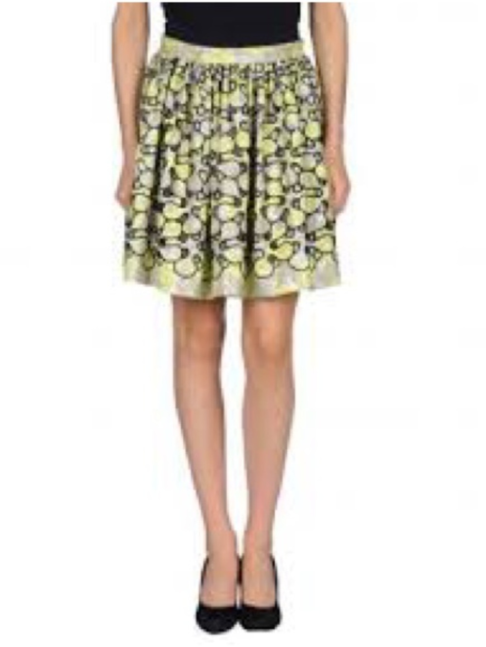 MSGM Milano Italy Yellow Floral Print Pleated Skater Mini Skirt IT 42 US 6